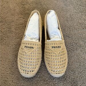 Prada logo-plaque raffia espadrilles women